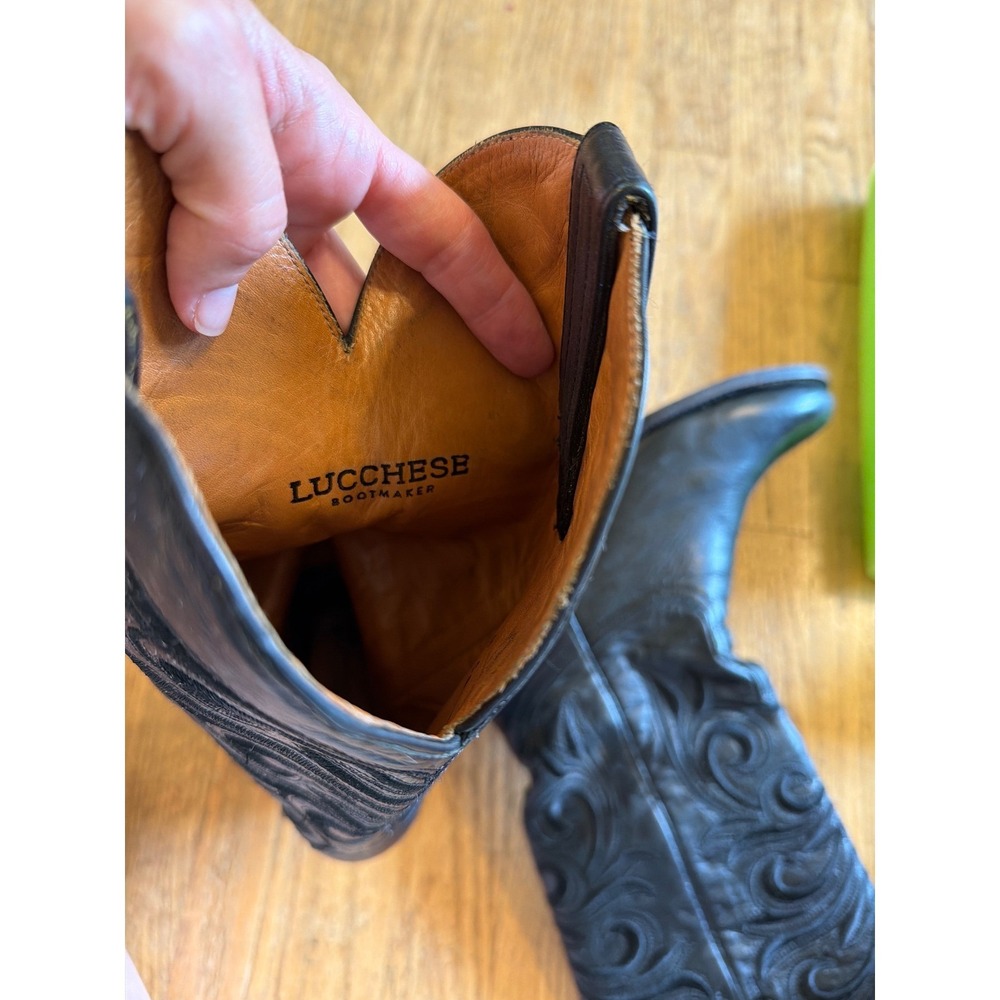 Lucchese Laurelie Black Cowhide Leather Boots M5064 Embroidered Pointed Toe 7.5B - Picture 14 of 14